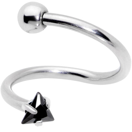 16G 3/8 Goth CZ Gem Triangle Spiral Twister Eyebrow Ring Set