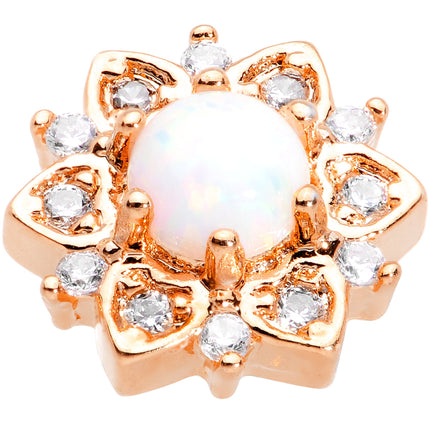 14G White Faux Opal Rose Gold Tone Floral Glam Dermal Anchor Top