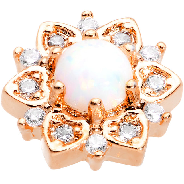 14G White Faux Opal Rose Gold Tone Floral Glam Dermal Anchor Top