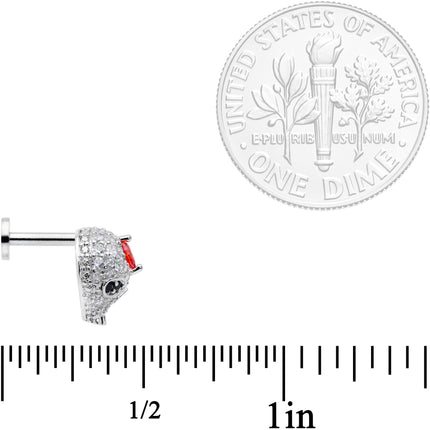16G 1/4 Clear Red CZ Gem Punk Skull Labret Monroe Tragus