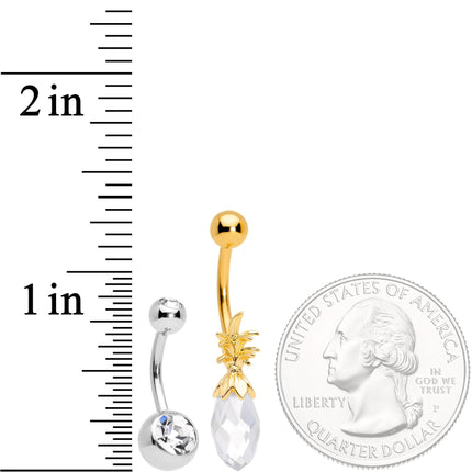 Clear Gem Gold Tone Pineapple Belly Ring Set of 4  Bonus Pack