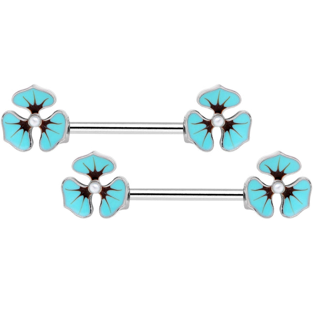 14G Clear Gem Blue Flower Horseshoe Barbell Nipple Ring Set of 4