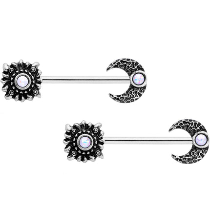 14G 9/16 Clear Gem Sun Moon Horseshoe Barbell Nipple Ring Set