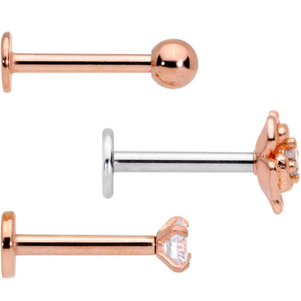 16G 5/16 Clear Gem Flower Internally Threaded Labret Set of 3