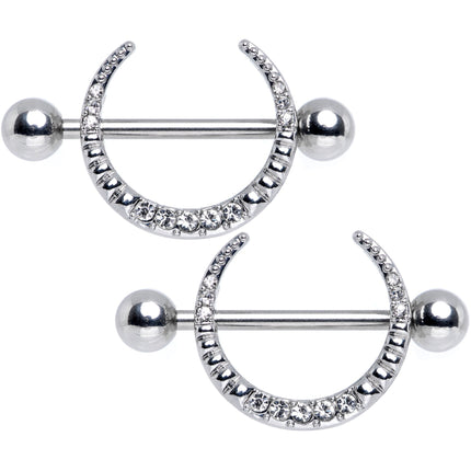 14G 9/16 Clear Gem Sliver Crescent Moon Nipple Shield Set
