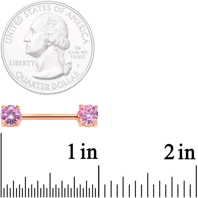 14G 9/16 Pink CZ Gem Rose Gold Tone Nipple Barbell Set