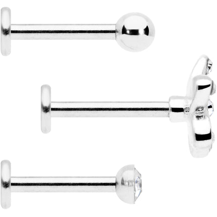 16G 5/16 Clear Gem White Flower Labret Set of 3