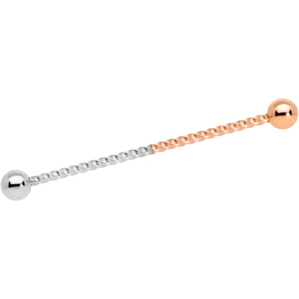 14G Rose Gold Tone Steel Two Tone Twisted Industrial Barbell 38mm