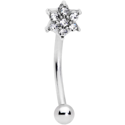 16G 3/8 Clear Gem Six Petal Flower Curved Eyebrow Ring