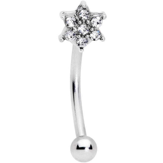 16G 3/8 Clear Gem Six Petal Flower Curved Eyebrow Ring