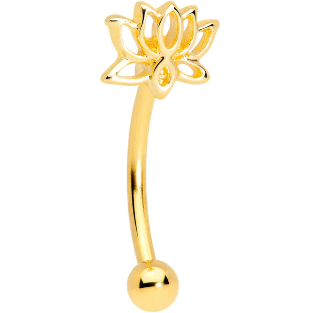16G 3/8 Gold Tone Anodized Loopy Lotus Flower Curved Eyebrow Ring
