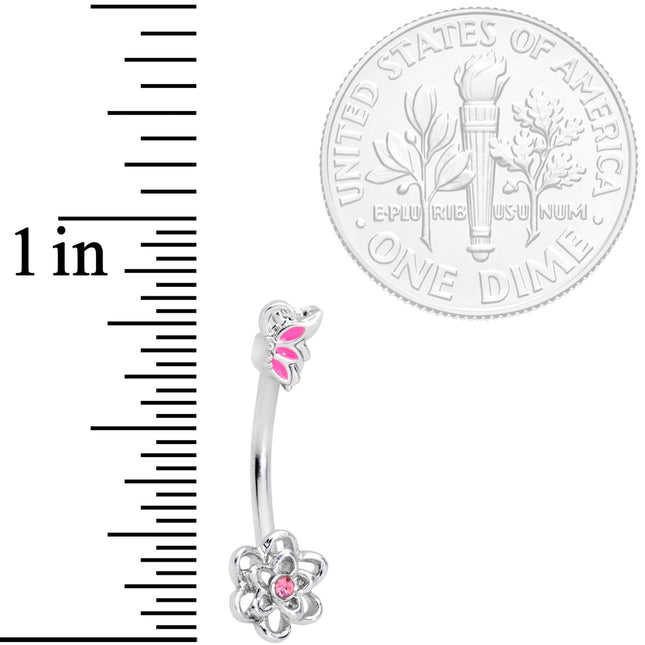 16G 3/8 Pink Gem Butterfly Loopy Flower Curved Eyebrow Ring