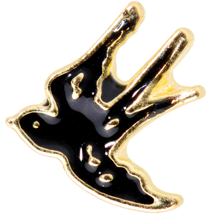 16G 1/4 Gold Tone Swallow Tattoo Black Bird Cartilage Tragus