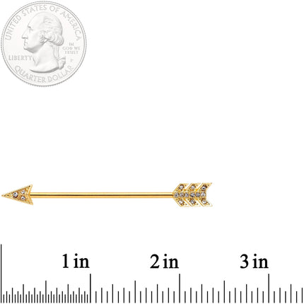 14G Clear Gem Gold Tone Flying Arrow Industrial Barbell 38mm