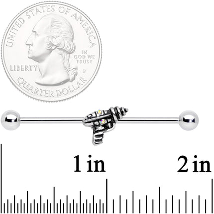 14G Aurora Gem Mystery Ray Gun Industrial Barbell 38mm