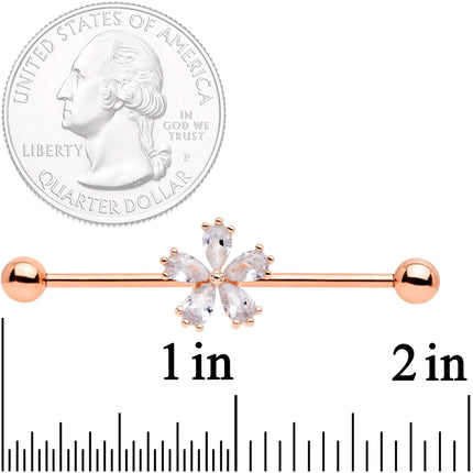 14G Clear CZ Gem Rose Gold Tone Petal Industrial Barbell 38mm