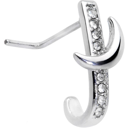 20G 3/16 Clear CZ Gem Sliver Moon Faux Hoop L Shaped Nose Ring