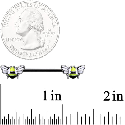 14G 9/16 Black Blissful Bumblebee Barbell Nipple Ring Set