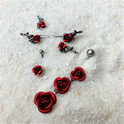 Single Flower Red Rose Belly Button Ring