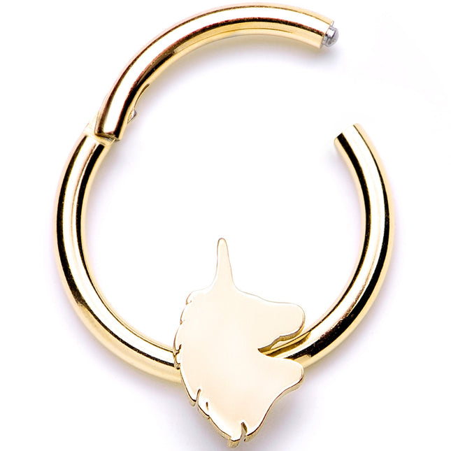 16G 3/8 Gold Tone Unicorn Hinged Segment Ring
