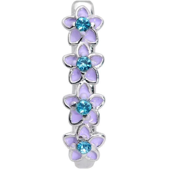 20G 3/16 Blue Gem Bouquet Flowers Faux Hoop L Shaped Nose Ring