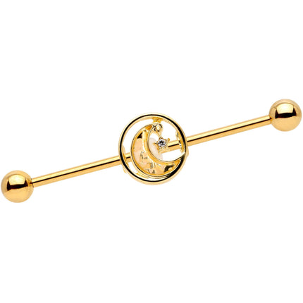 14G Clear Gem Iridescent Crescent Moon Industrial Barbell 38mm