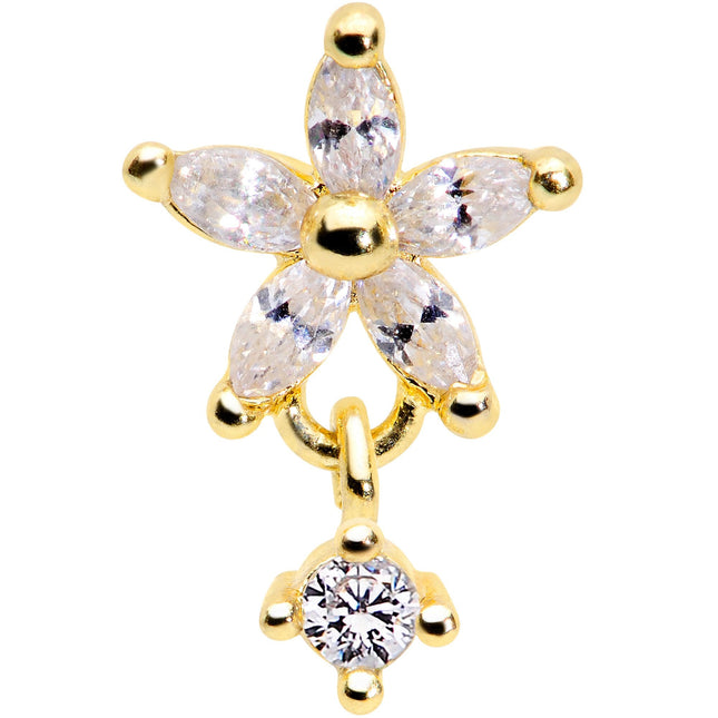 16G 5/16 Clear CZ Gem Gold Tone Flower Dangle Cartilage Tragus