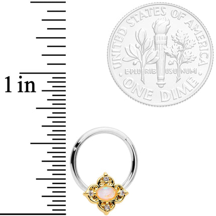 16G 3/8 Clear CZ White Faux Opal Rhombus Hinged Segment Ring