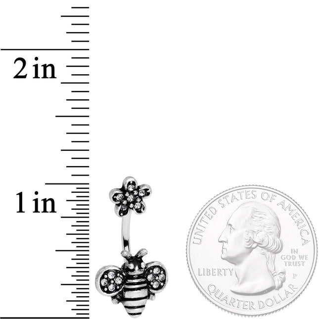 Clear Gem Bumble Bee Blossom Flower Double Mount Belly Ring