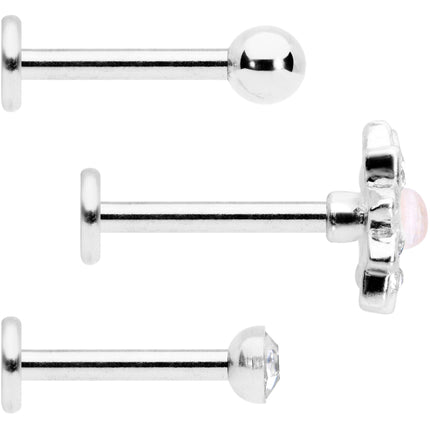 16G 5/16 White Faux Opal Flower Labret Set of 3