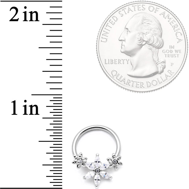 16G 3/8 Clear CZ Gem Flower BCR Captive Ring