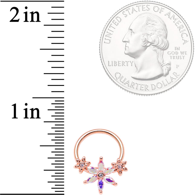 16G 3/8" Aurora CZ Gem Rose Gold Tone Flower BCR Captive Ring