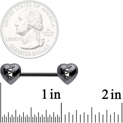 14G 9/16 Black Heal My Heart Barbell Nipple Rings