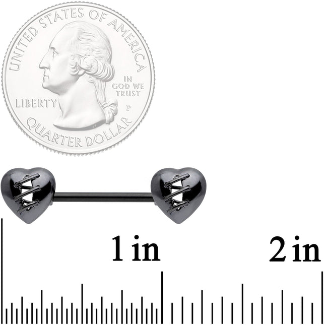 14G 9/16 Black Heal My Heart Barbell Nipple Rings