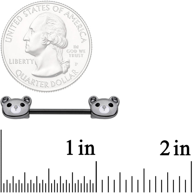 14G 9/16 Black Teddy Bear Barbell Nipple Ring Set
