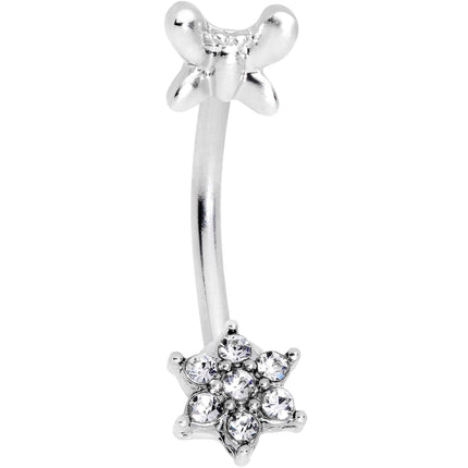 16G 3/8 Clear Gem Spring Fun Flower Curved Eyebrow Ring
