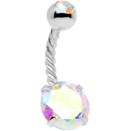 Aurora Gem White Faux Opal Disco Ball Twisted Belly Ring Set of 3