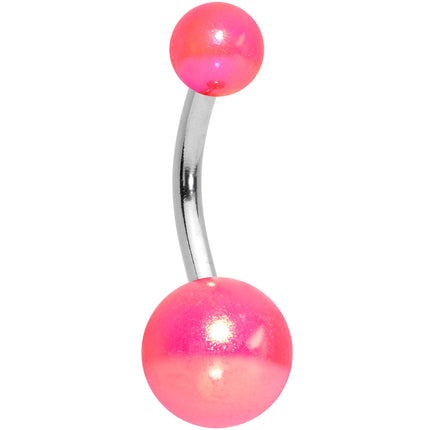 Aurora Gem Pink Pearlescent Glitter Heart Belly Ring Set of 4