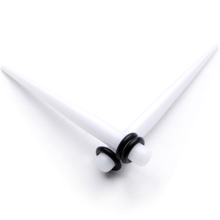 White Acrylic Straight Taper Set Available in Sizes  14G to 00G