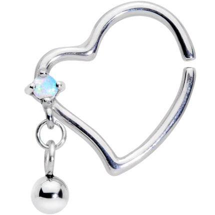 16G 3/8 White Faux Opal Stylized Heart Right Closure Ring
