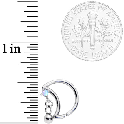 16G 3/8 White Faux Opal Crescent Moon Right Ear Closure Ring