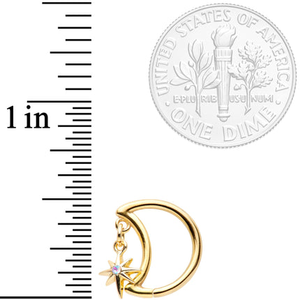 16G 3/8 Aurora Gem Gold Tone Moon Star Right Ear Closure Ring