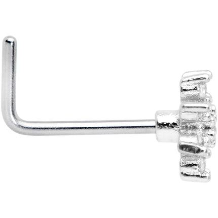 20G 1/4 Clear CZ Gem Flower L Shaped Nose Ring