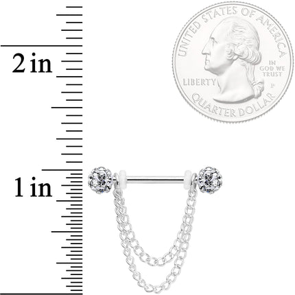 14G Clear Gem End Chain Dangle Nipple Ring Set
