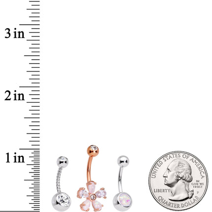 White Faux Opal Fun With Flowers Belly Ring Set of 3