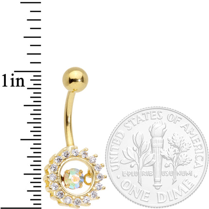 Clear Aurora Gem Gold Tone Elegant Dance Crown Belly Ring
