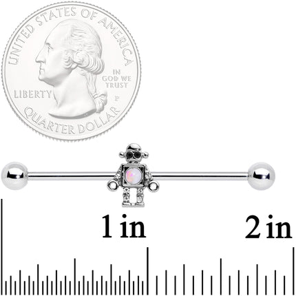 14G White Faux Opal Rock Out Robot Industrial Barbell 38mm