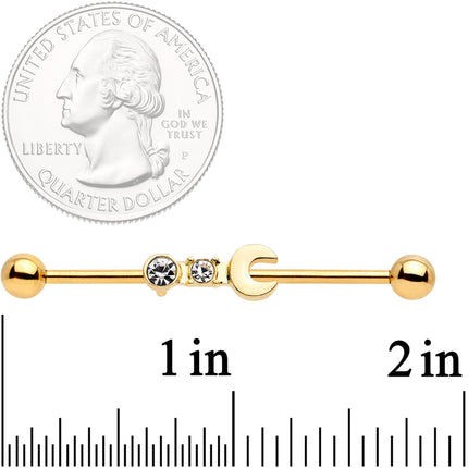 14G Clear Gem Gold Tone Crescent Wrench Industrial Barbell 38mm
