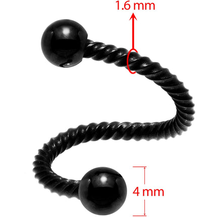 14G 3/8 Black Twisted Spiral Twister Belly Ring
