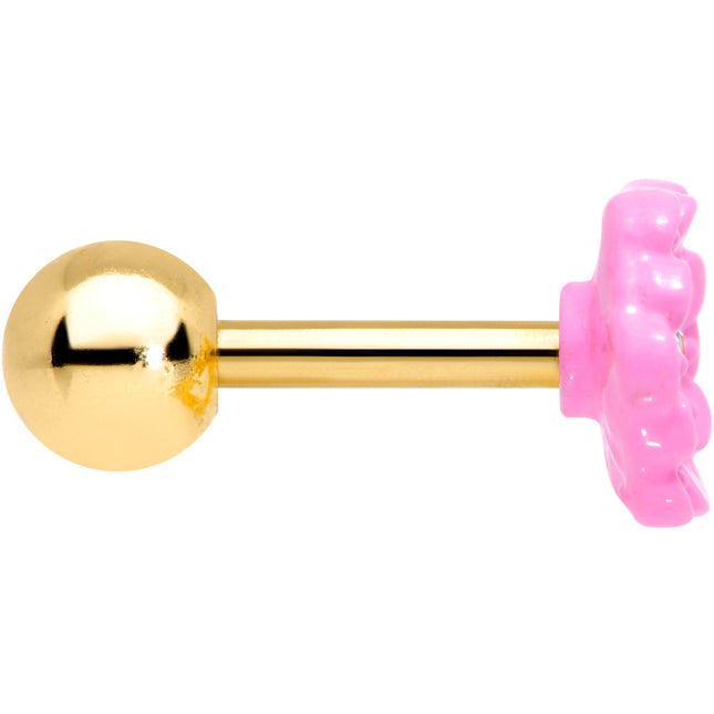 16G 1/4 Clear Gem Gold Tone Pink Flower Tragus Cartilage Earring
